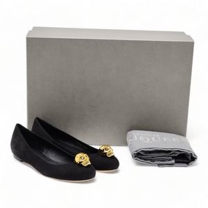Alexander McQueen Classic Skull Leather Ballerinas Flats Shoes NIB Black 35.5